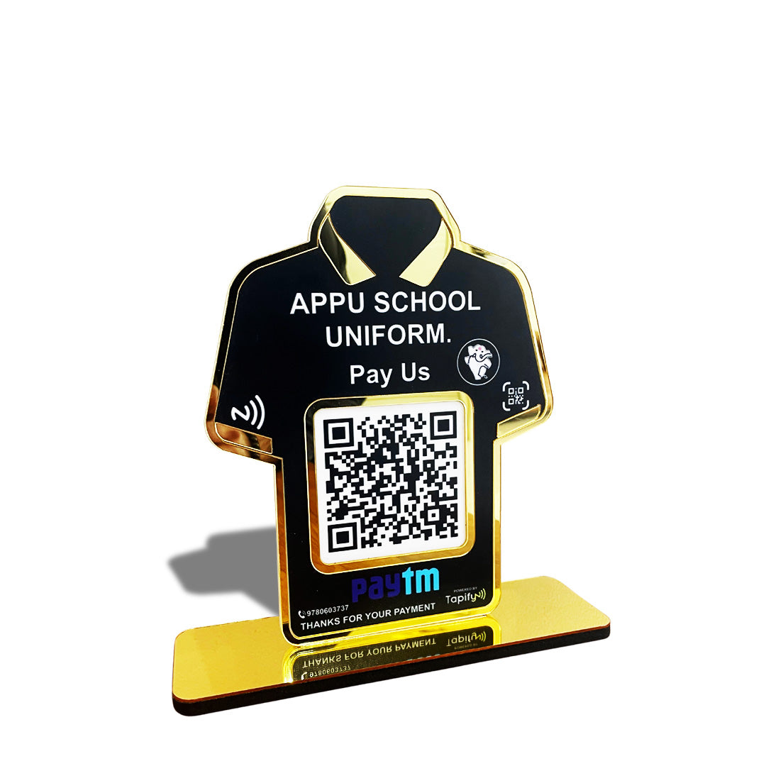 T-Shirt Shaped - Premium Smart NFC 1QR Tabletop Standee- Paytm