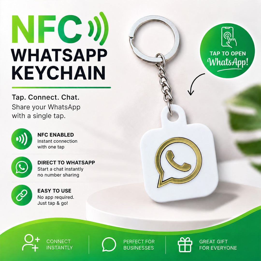 Smart NFC WhatsApp Keyring - without QR Code(Fixed Design, Your Link Added ) Acrylic Logo