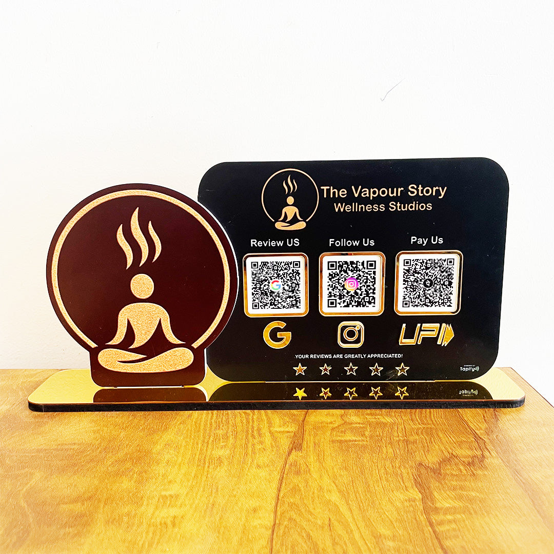Separate Logo Cutout Shaped 3QR Table Top Smart NFC Standee - Wellness Yoga Theme